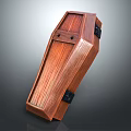 Wooden Coffin With Natural Wood Grain And Black Metal Hinges Design