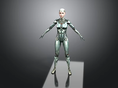Futuristic Female Robot With Metallic Body Structure And Mechanical Joints 3d model
