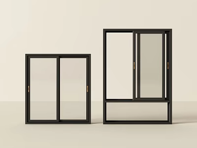 Small And Large Sliding Doors With Black Frames And Glass Panels 3d model