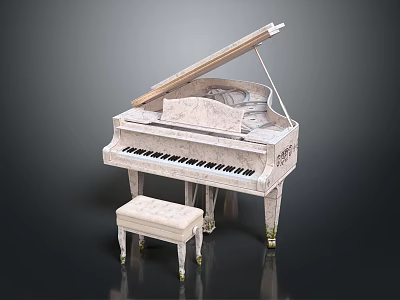 White Grand Piano With Matching Stool For Musical Performances And Practice 3d model