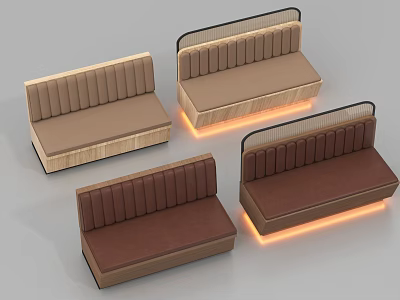 Modern Booth Sofas with Brown Beige Upholstery Wooden Frame and LED Lighting 3d model