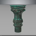 Ornate Green Classical Column With Intricate Carvings And Decorative Base