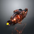 Copper Mechanical Weapon with Yellow Tip and Glowing Elements Mechanical Structure and Gear Details