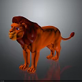 3D Animated Lion Character With Red Mane Blue Eyes And Reflection On Dark Background