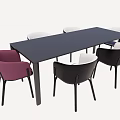 Modern Rectangular Dining Table Set With Purple Black And White Chairs 3d model