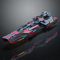 Sci Fi Spaceship with Black Red Blue Colors Futuristic Design Glowing Lines on Reflective Surface