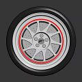 Car Alloy Wheel Rim With Silver Spokes Red Accent And Black Tire Design