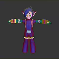 3D Cartoon Character Model In Blue Outfit With Blue Hair Red Backpack And Open Arms