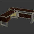 Modern L Shaped Office Desk With Wooden Top And Metal Frame Design