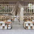 Supermarket Department Store Modern Interior With Wooden Shelves Displayed Products And Green Plants