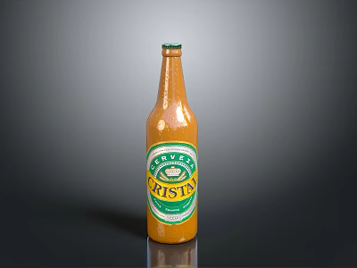 Orange Beer Bottle With Prima Artisan Label And Glossy Surface On Black Background 3d model