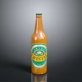 Orange Beer Bottle With Prima Artisan Label And Glossy Surface On Black Background