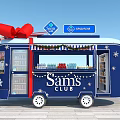 Sams Club Blue Mobile Retail Cart With Christmas Decorations Red Bow And Beverage Displays