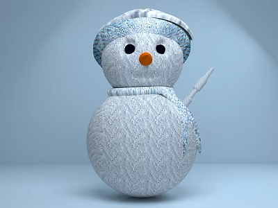 Cute Plush Snowman With Blue Knitted Hat Scarf And Orange Carrot Nose 3d model