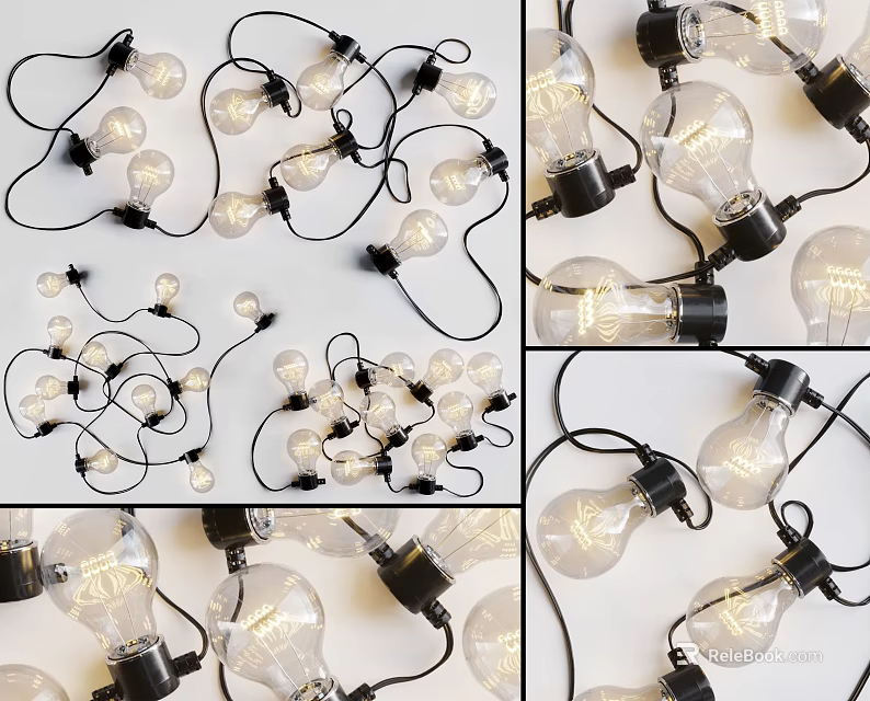 Decorative Lights With Vintage Edison Bulbs And Black Wires For Home Decoration 3d model 