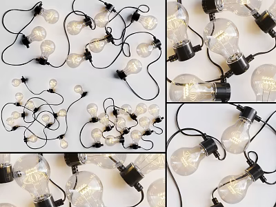 Decorative Lights With Vintage Edison Bulbs And Black Wires For Home Decoration 3d model