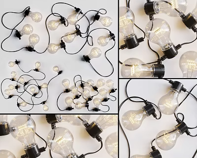 Decorative Lights With Vintage Edison Bulbs And Black Wires For Home Decoration 3d model