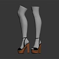 Cat Wearing White Stockings And Black High Heels With Orange Heels
