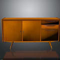 Modern Orange Cabinet With Two Doors Two Drawers And Slender Legs