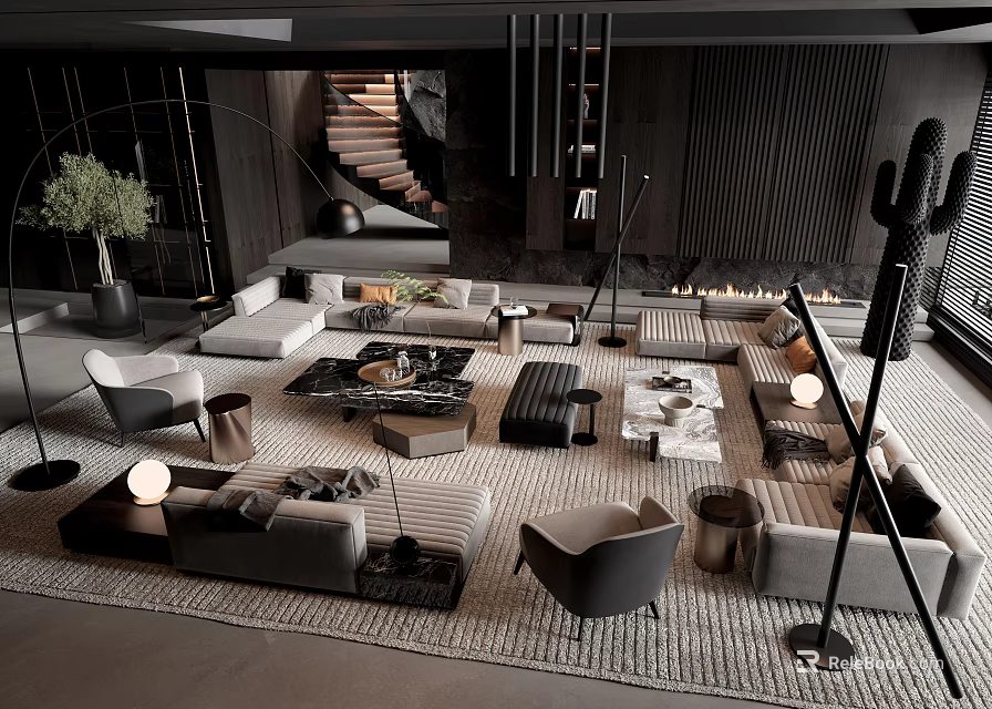 Modern Tea Table And Chairs In Minimalist Design With Living Room Sofa And Decorative Items 3d model 