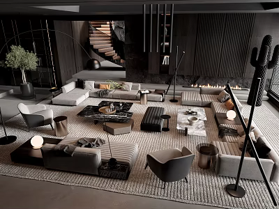 Modern Tea Table And Chairs In Minimalist Design With Living Room Sofa And Decorative Items 3d model
