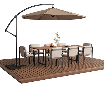 Modern Outdoor Table and Chair Outdoor Dining Table Outdoor Chair Sunshade Umbrella Anticorrosive Wood 3d model