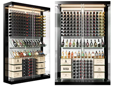 Modern Wine Cabinet With Glass Door And Multi Layer Storage For Wine Bottles 3d model