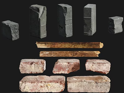 Various Stone Blocks and Wooden Logs with Natural Textures for Construction Materials 3d model