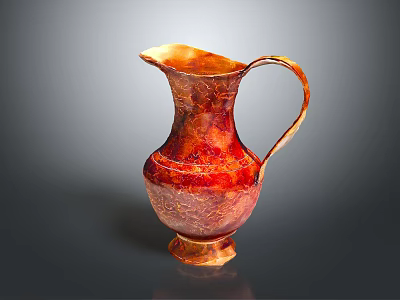 Elegant Red And Gold Textured Wine Pitcher With Handle On Gray Background 3d model