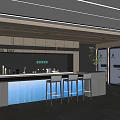 Modern Break Room Interior With Coffee Bar Blue Countertop And Bar Stools 3d model