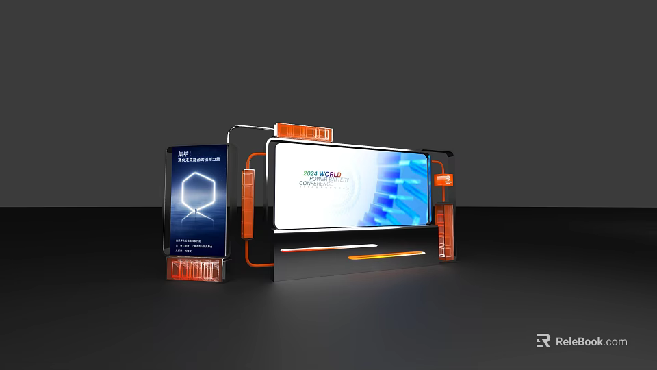 Modern Photo Check In Spot With Digital Screens And Colorful Interactive Backdrop 3d model 