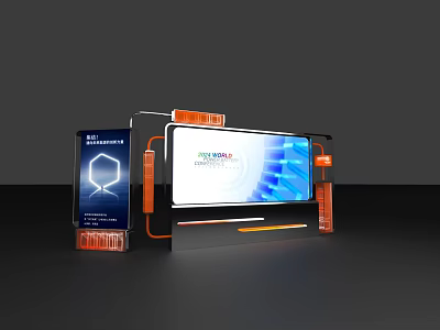 Modern Photo Check In Spot With Digital Screens And Colorful Interactive Backdrop 3d model
