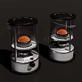 Industrial Equipment Gas Heaters with Metal Mesh Covers White Bases and Orange Heating Elements