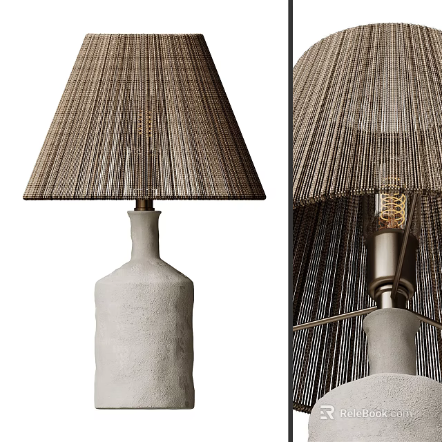 Modern Table Lamp With Natural Woven Shade And Textured White Base 3d model