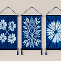 Blue And White Wall Hangings With Floral Leaf And Tie Dye Patterns For Home Decor