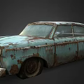 Old Rusted Blue Green Vintage Car With Weathered Exterior And Worn Body