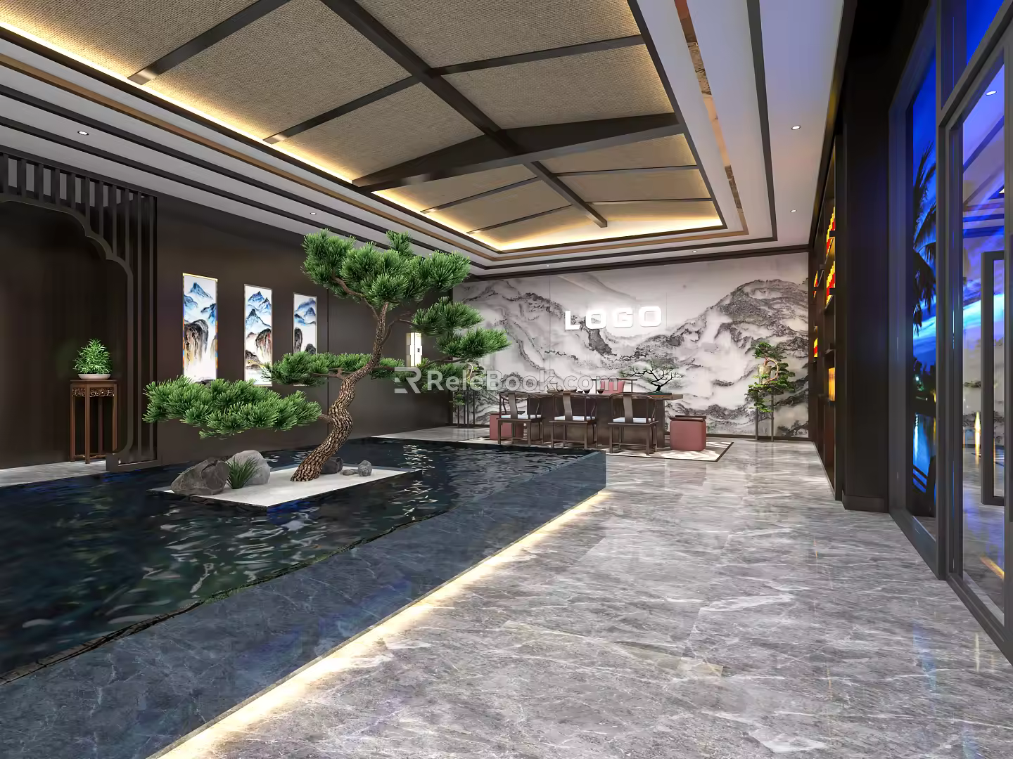 New Chinese Style Hall 3d model