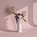 Decorative White Vase With Pink White Purple Flowers And Green Leaves On Pink Background