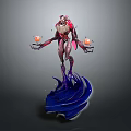 Fantasy Mythical Character With Horns Holding Orbs On Blue Energy Waves