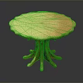 Round Dining Table With Scalloped Edge And Green Gold Gradient Top On Wooden Curved Legs