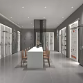 Bathroom Product Showroom With Shower Heads Display And Long Table Setup 3d model