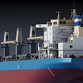 Large Cargo Ship COSCO Shipping With Blue Red Hull And White Cranes