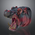 Vibrant Blue and Pink Hippo Head with Open Mouth and Exposed Teeth