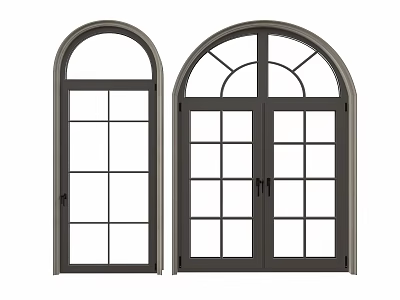 Double Doors Design with Dark Frame Glass Panes and Arched Top 3d model