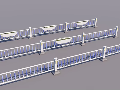 Modern Road Barriers with White Posts Blue Rails and Planter Boxes Design 3d model