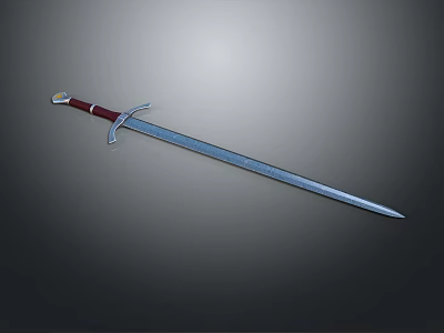 Medieval Style Sword With Metal Blade Red Hilt And Decorative Crossguard 3d model