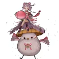Cute Game Anime Character With Twin Tails Peach Staff And Bird Mount On Pink Petals