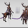Game Movie Characters With Deer Like Creature Humanoid Antlers Elaborate Attire Purple Ribbons And Candles