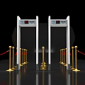 Public Facility Security Gates For Safety Check With Golden Stanchions And Red Ropes