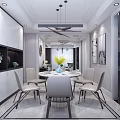 Modern Living Dining Room Interior With Gray Sofa Coffee Table TV Chandelier And Decorative Paintings